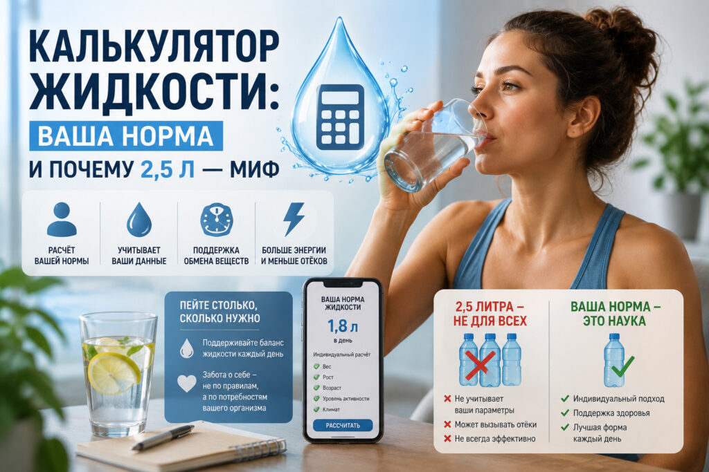Калькулятор жидкости: ваша норма и почему 2,5 л — миф Калькулятор жидкости: ваша норма и почему 2,5 л — миф