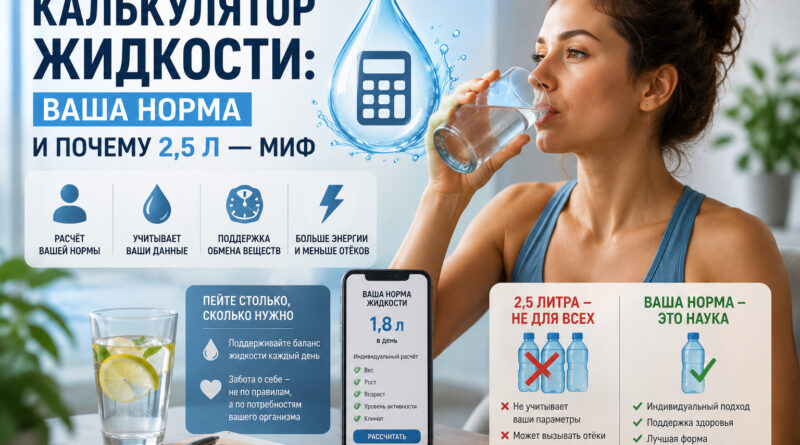 Калькулятор жидкости: ваша норма и почему 2,5 л — миф